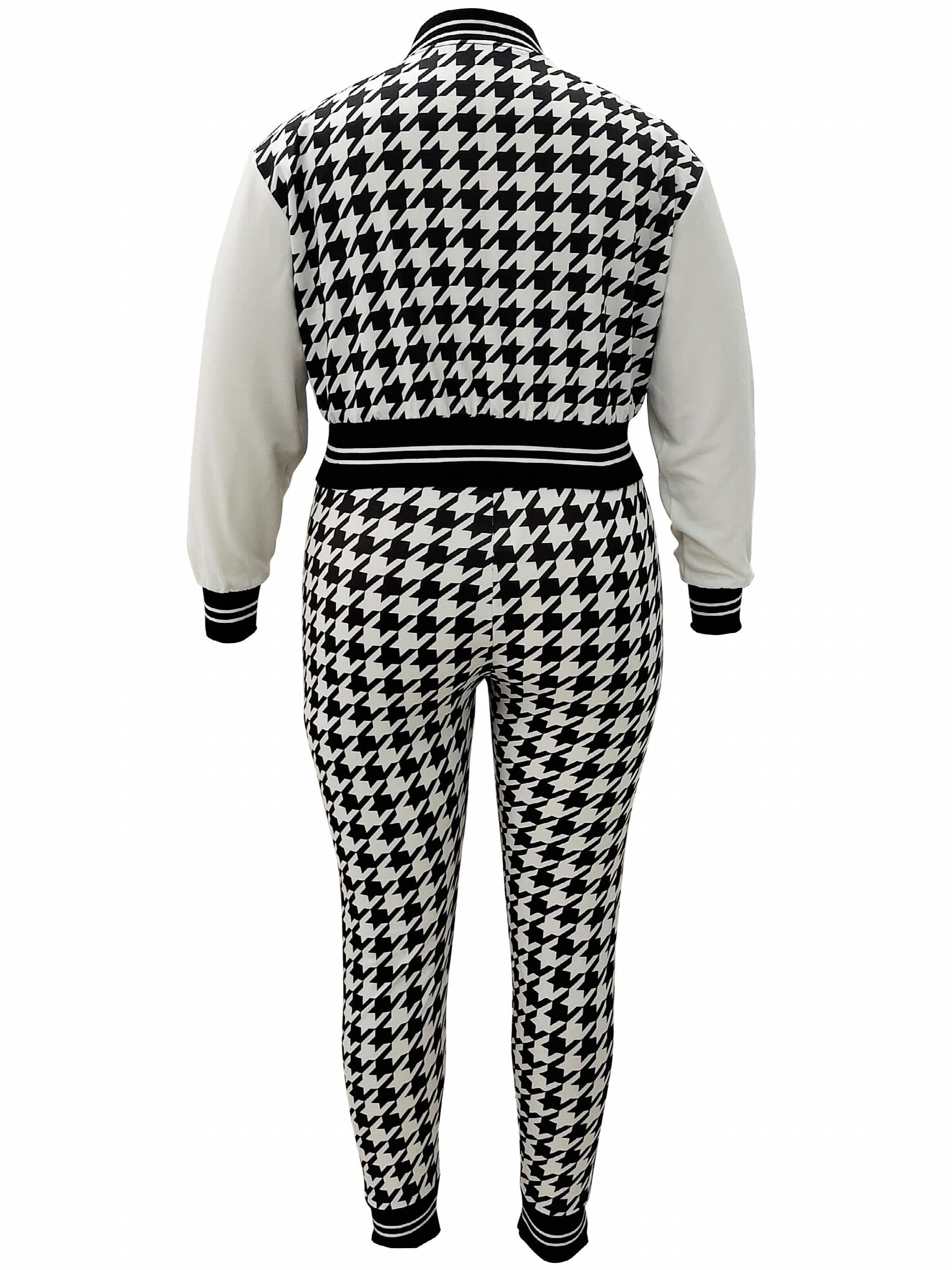 Houndstooth Crop Coat & Jogger Pants Set