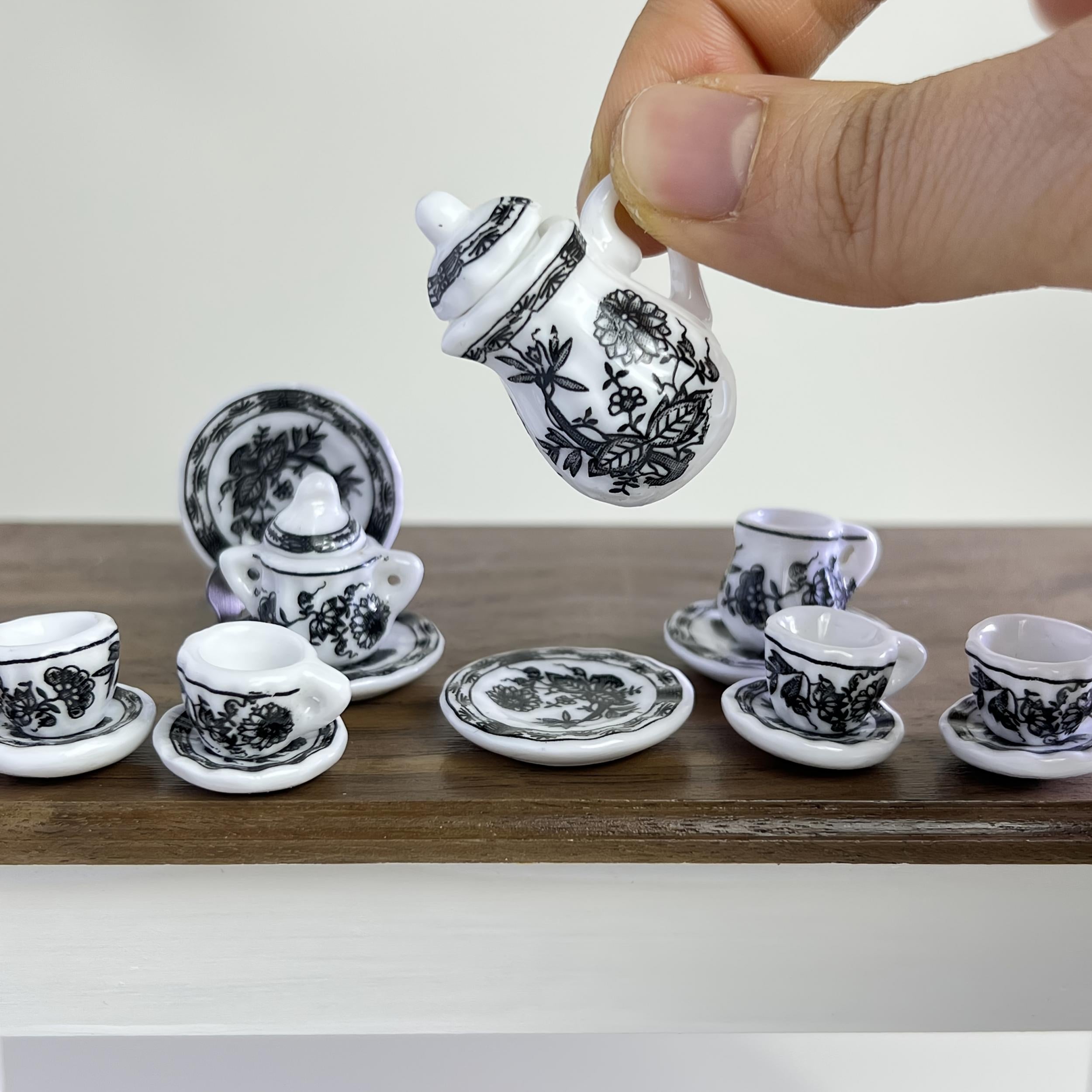 Mini Ceramic Tea Set Dollhouse Accessory Retro Model Decoration