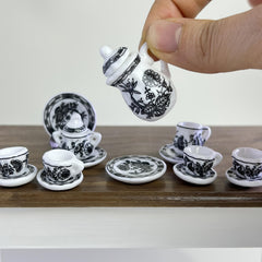 Mini Ceramic Tea Set Dollhouse Accessory Retro Model Decoration
