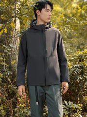Men's Soft Shell Jacket with Zipper Pockets & Hood