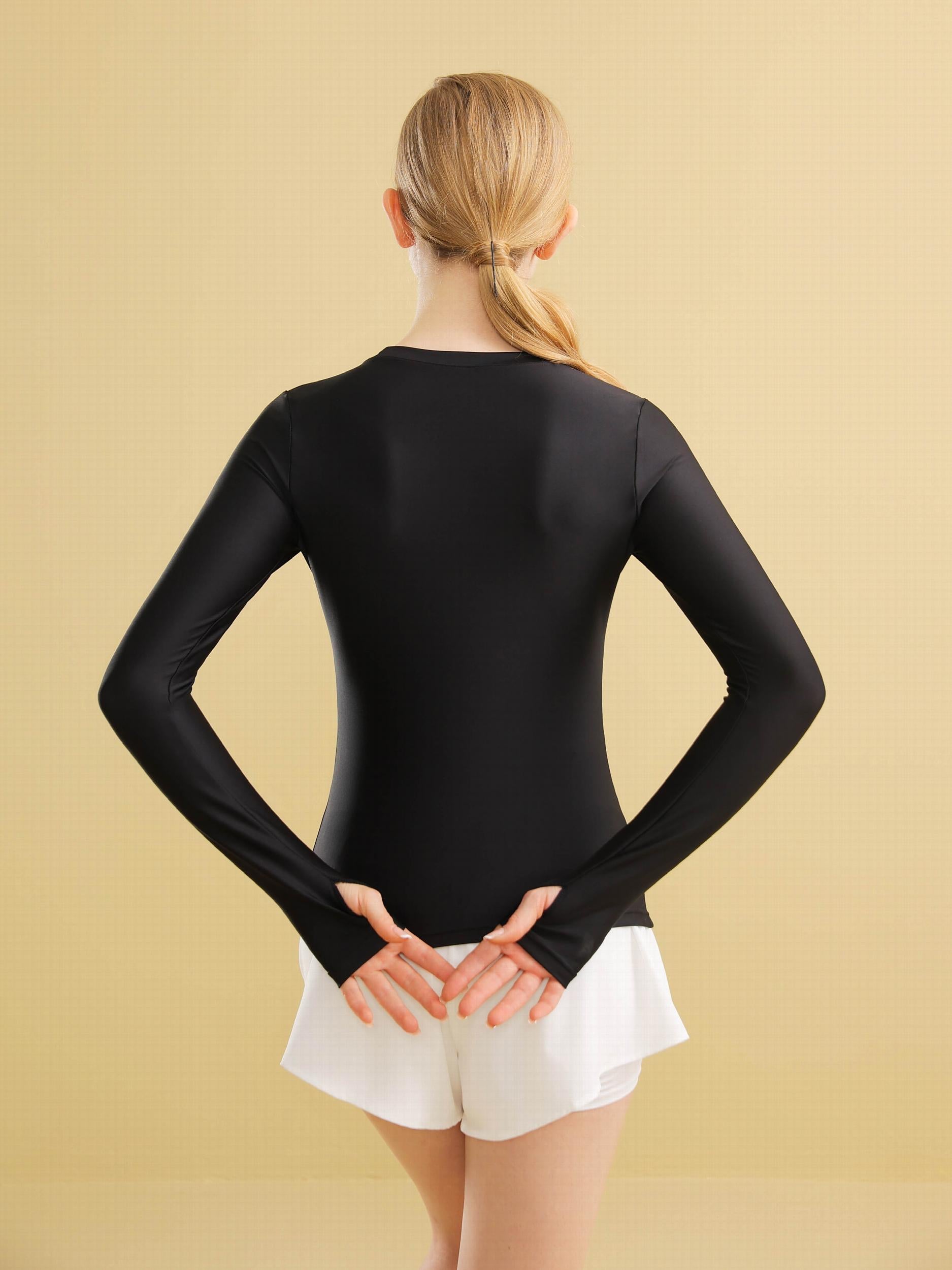 Women's Solid Long Sleeve Workout T Shirt with Thumb Holes