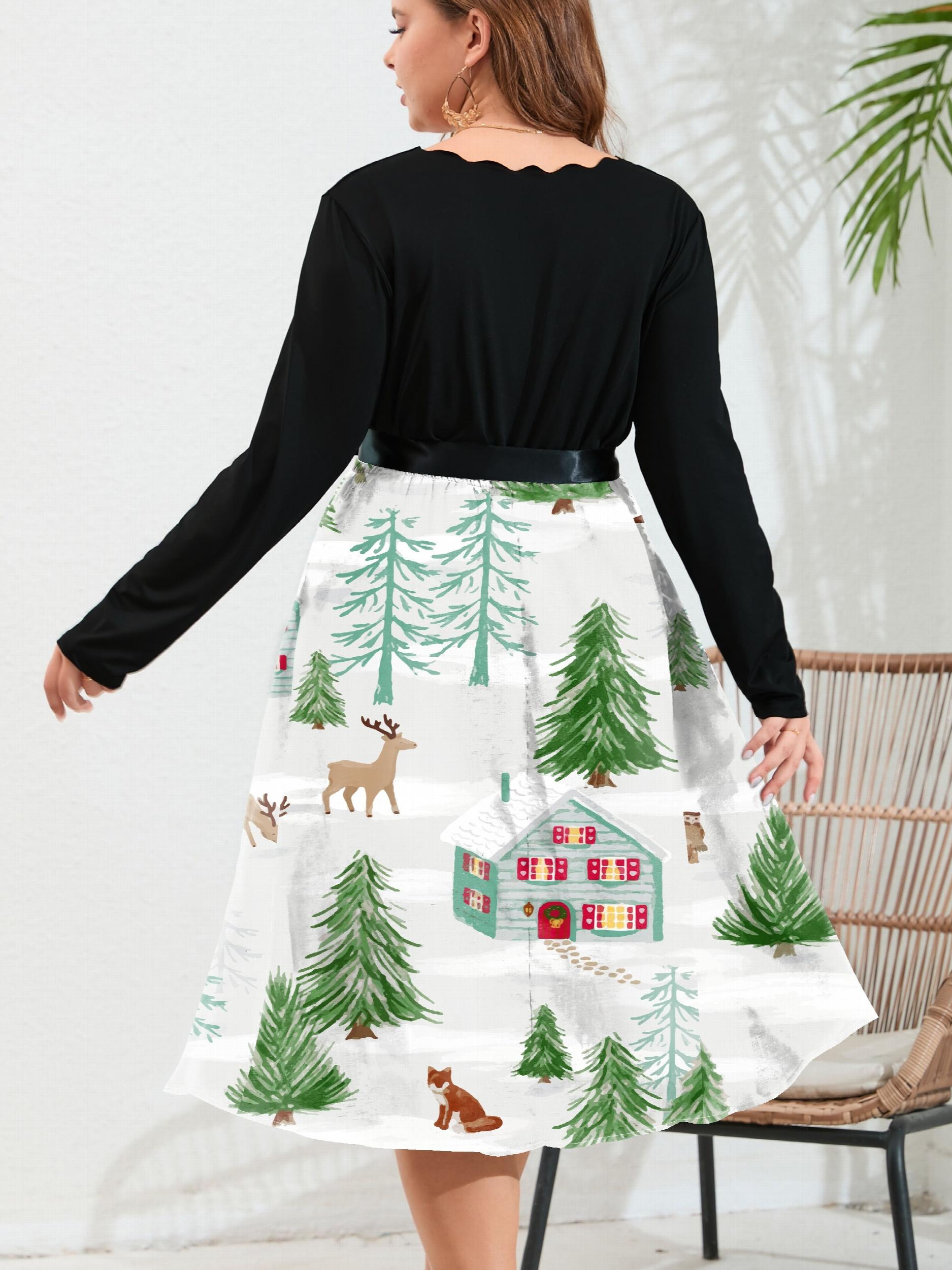  Colorblock Long Sleeve Floral Trim Dress