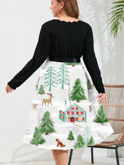  Colorblock Long Sleeve Floral Trim Dress