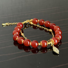 Red Bead & Golden Leaf Bracelet - Ideal Gift for Girlfriend & Mother