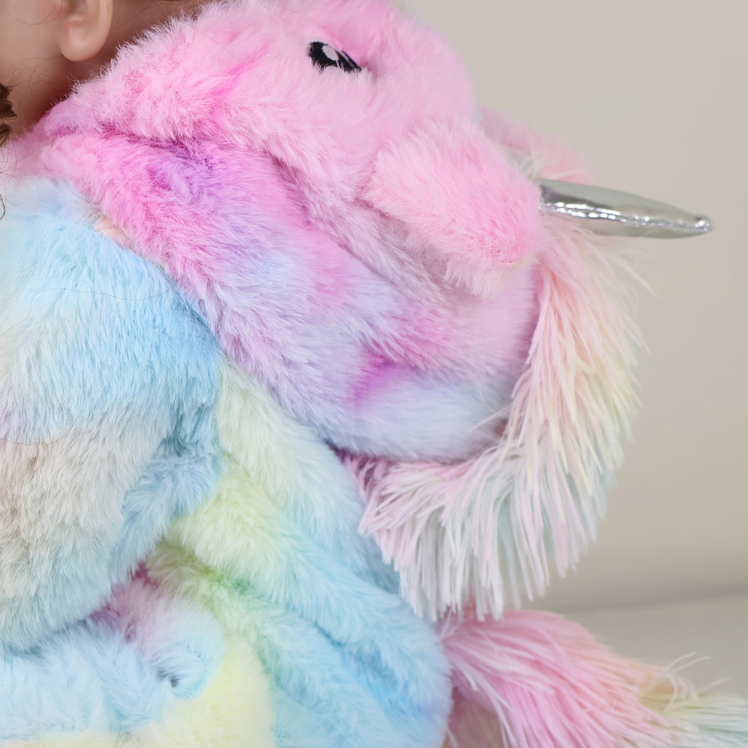 55 Rainbow Unicorn Doll w/ Soft Silicone Body & Brown Hair
