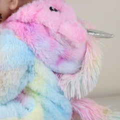 55 Rainbow Unicorn Doll w/ Soft Silicone Body & Brown Hair