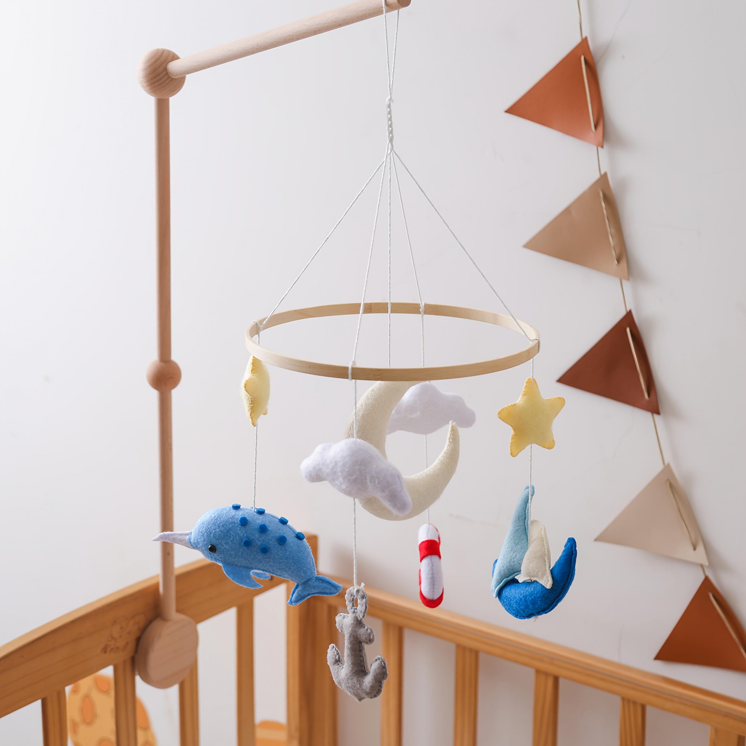 Handcrafted Multicolor Beach Sailboat & Dolphin Mobile Textile Bed Bell