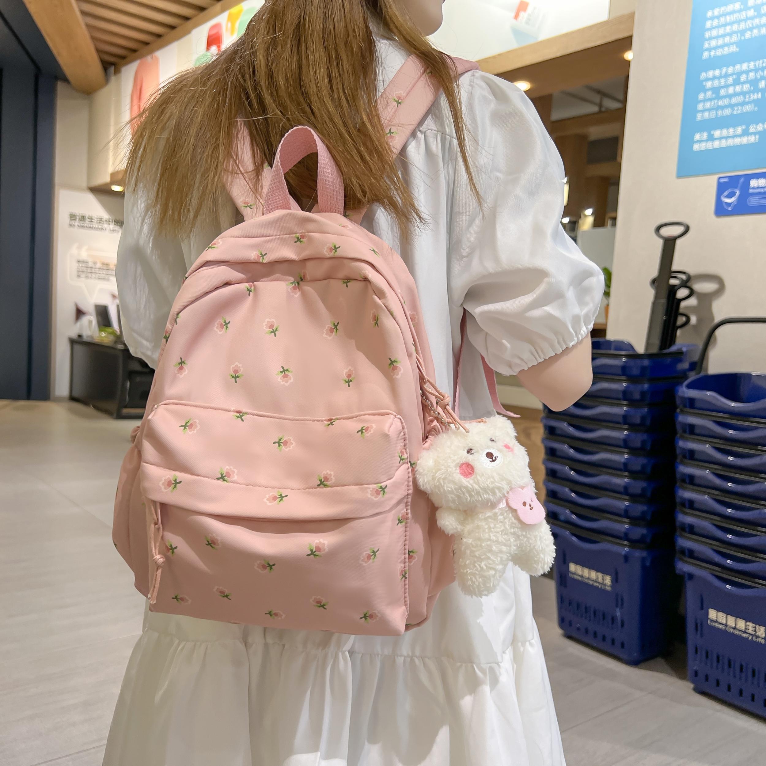 Flower Print Backpack Canvas Shoulder Rucksacks for Teen Girls