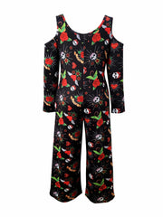  Skull & Floral Print Cold Shoulder Jumpsuit