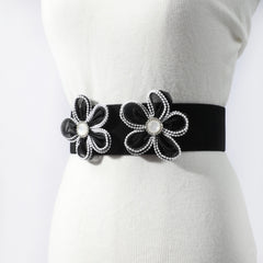 Wide Belt Elastic Waistband PU Leather Decor Women