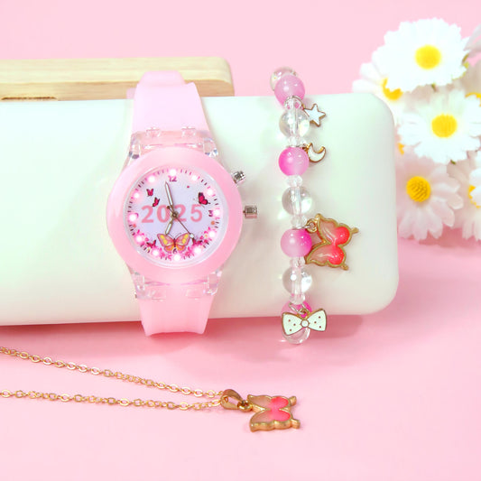 3pcs Girls' Quartz Watch Bracelet Set European Style LED Glow in the Dark
