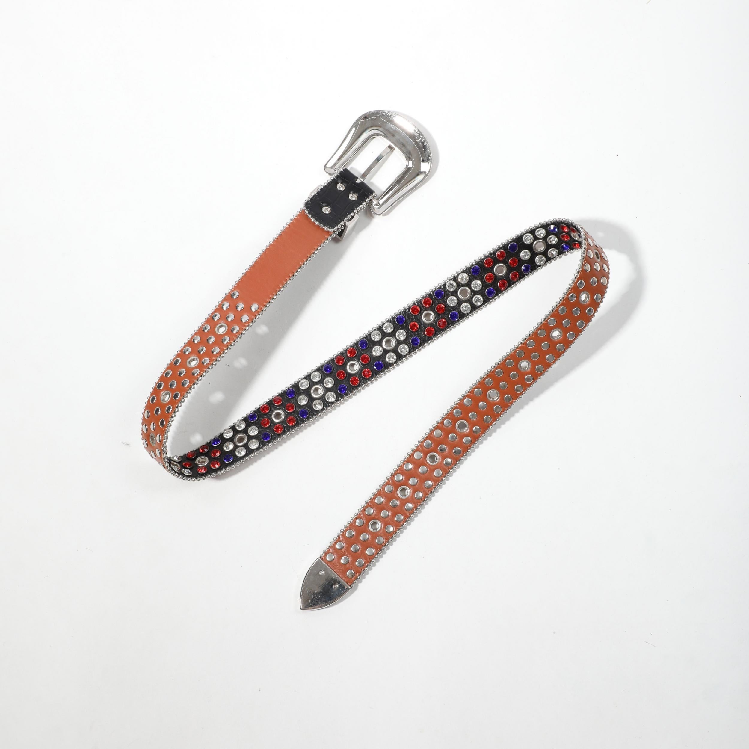 Rhinestone Inlaid Belt Punk PU Leather Cowboy Cowgirl Belt Unisex