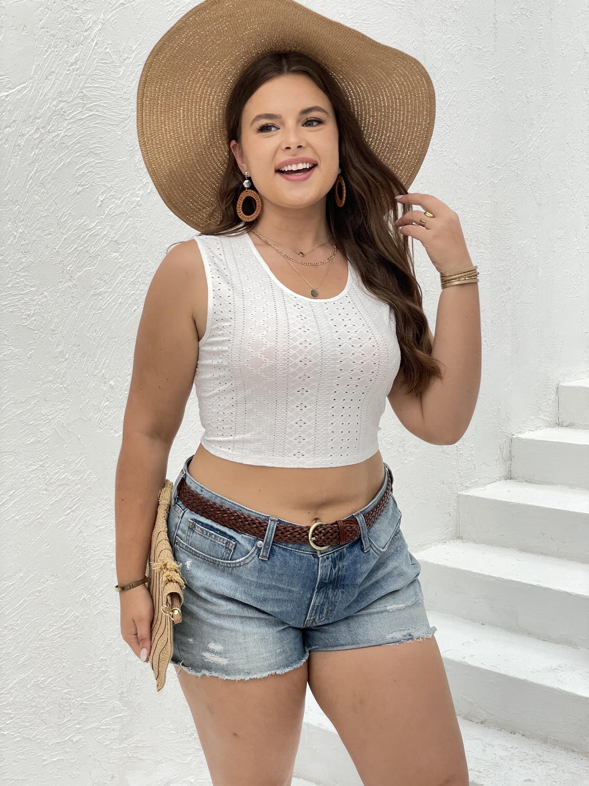  Eyelet Embroidered Crop Tank Top
