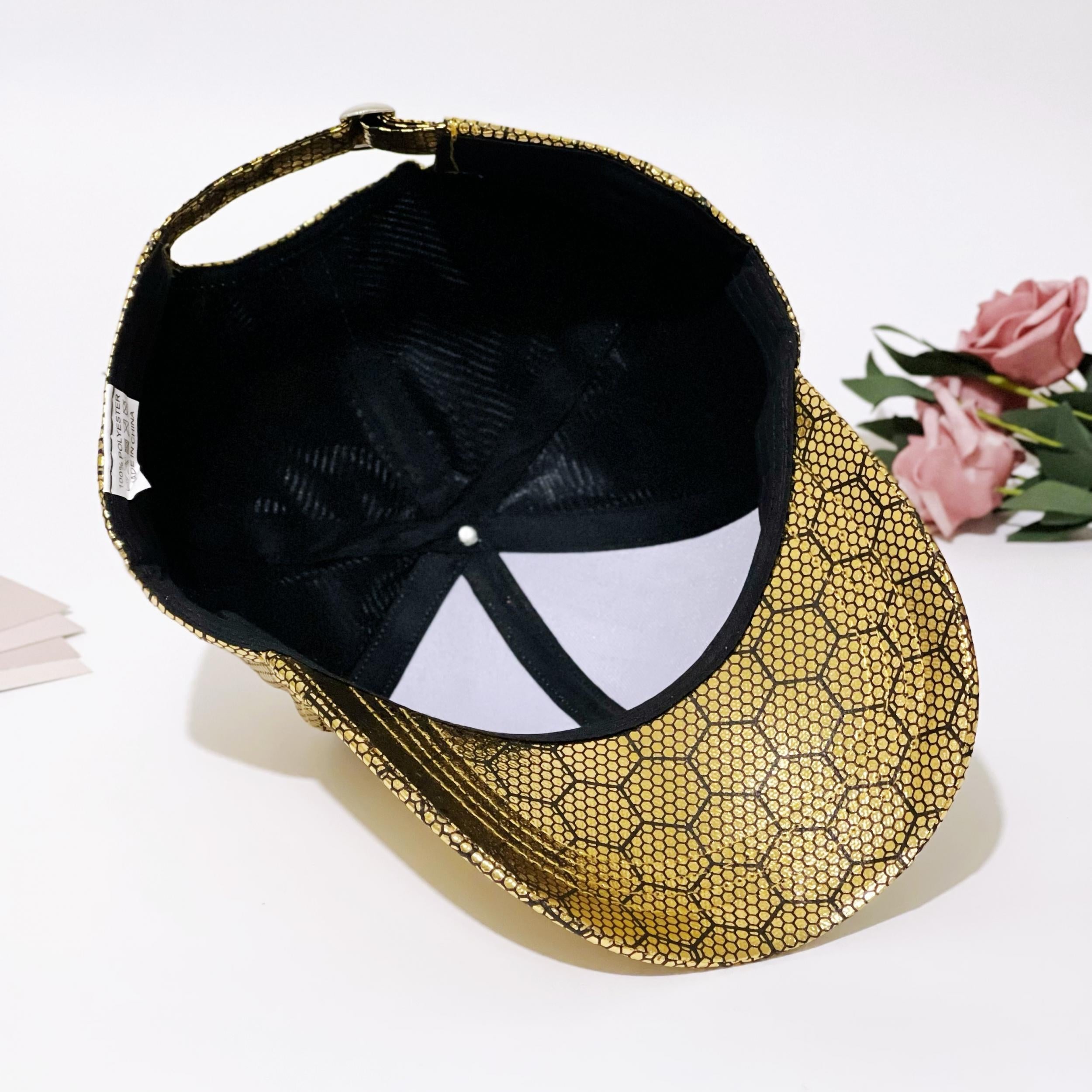 Golden Plaid Baseball Cap PU Leather Hip Hop Sun Hat