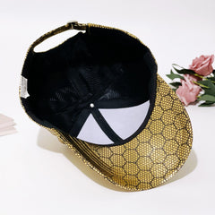 Golden Plaid Baseball Cap PU Leather Hip Hop Sun Hat