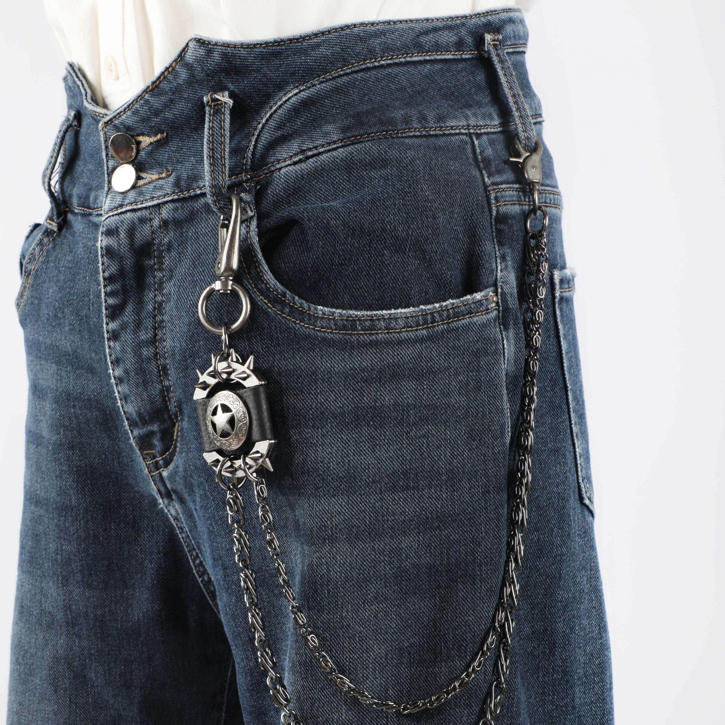 Men's Retro Pentagram Waist Chain Metal Punk Rock Double Chain Ring Pants Chain