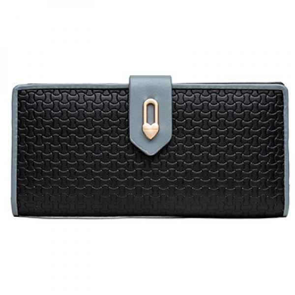 Women's Long Wallet with Contrast Check Zipper