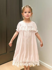 Girl's Puff Sleeve Nightgown Lace Bowknot PJ