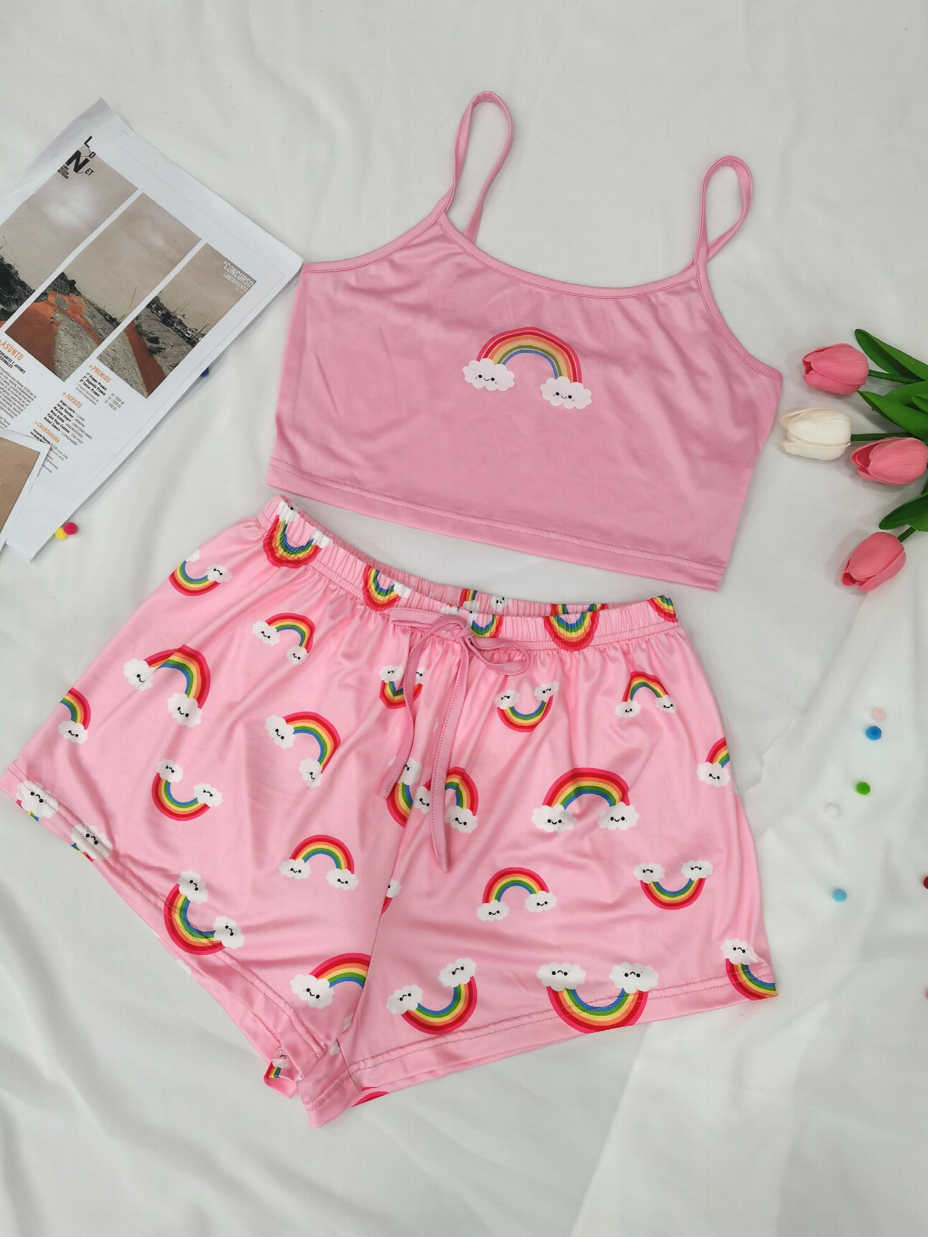 Rainbow Print Pajama Set Cami Top & Shorts Women's Sleepwear