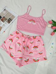 Rainbow Print Pajama Set Cami Top & Shorts Women's Sleepwear