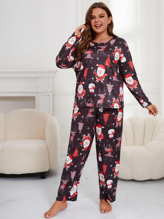  Christmas Loungewear Set Women's Plus Long Sleeve T shirt & Pants