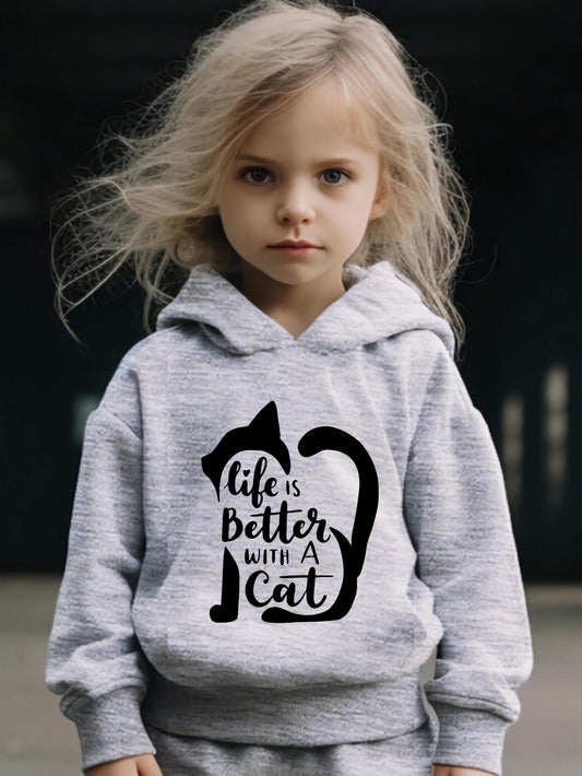 Cat Pattern Long Sleeve Hooded Sweatshirt Girls Comfy Hoodies