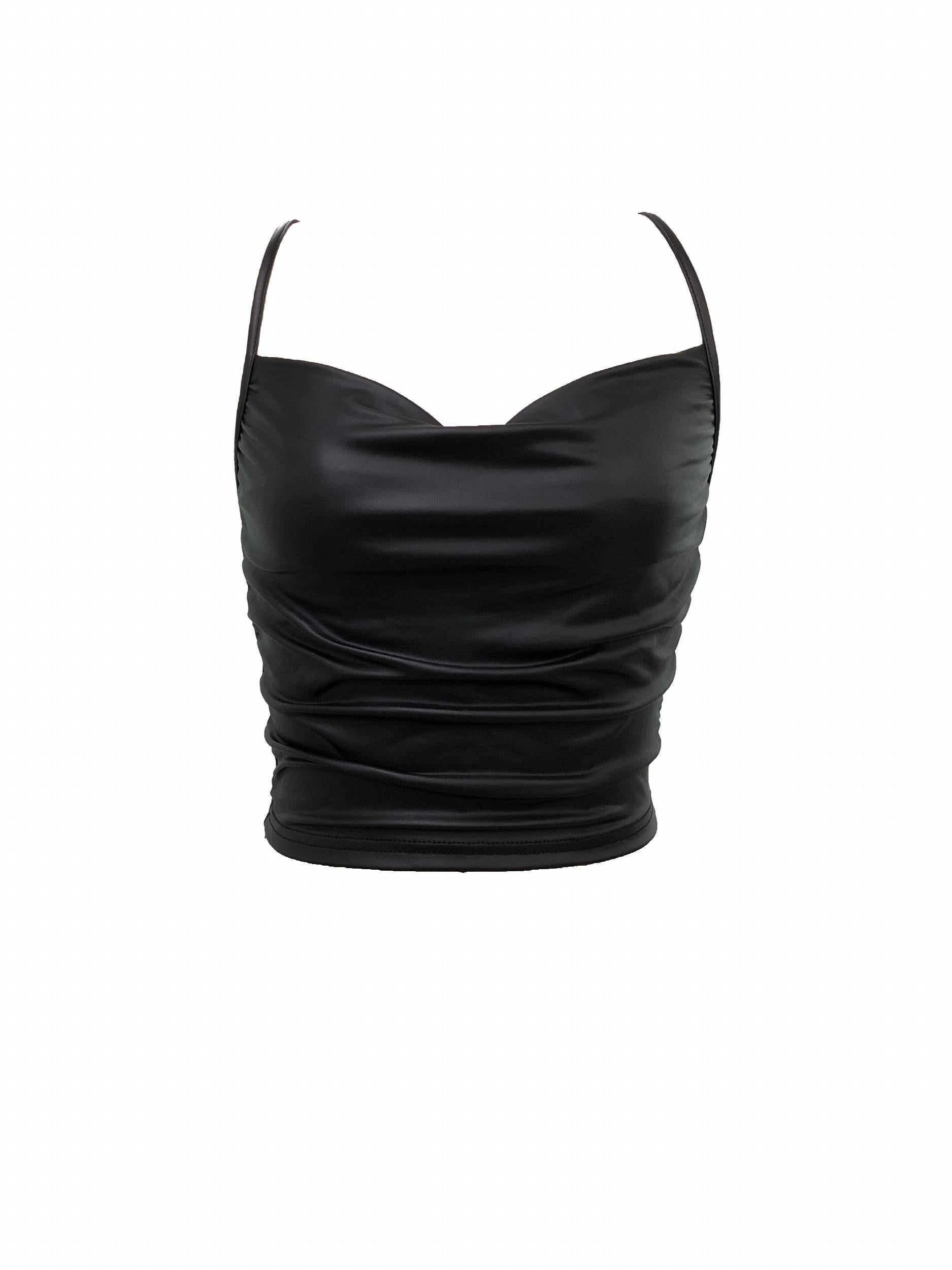 Sexy Cowl Neck Cami Top Solid Ruched Spaghetti Strap Sleeveless