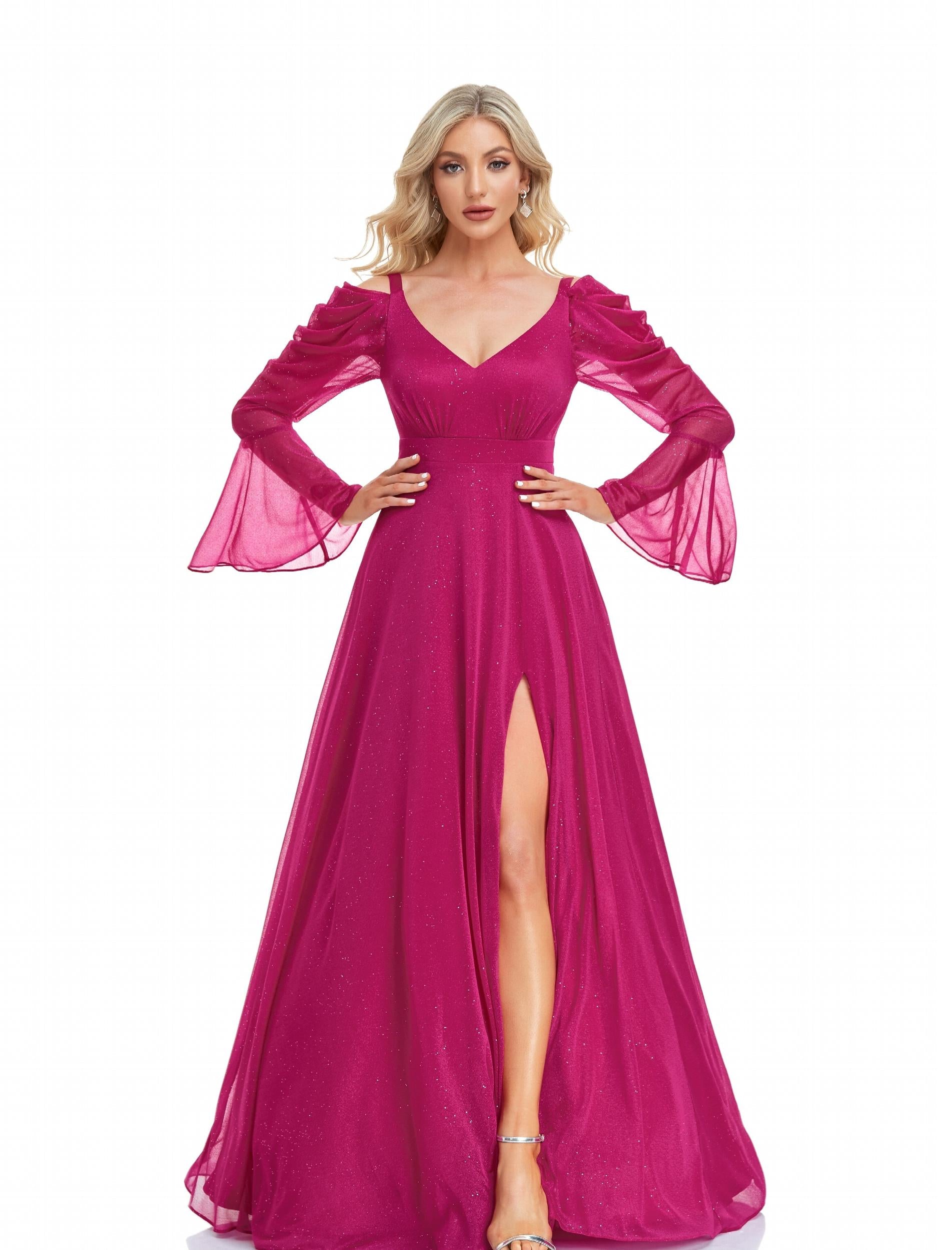 V Neck Mesh Aline Dress High Split Dress For Cocktail Party