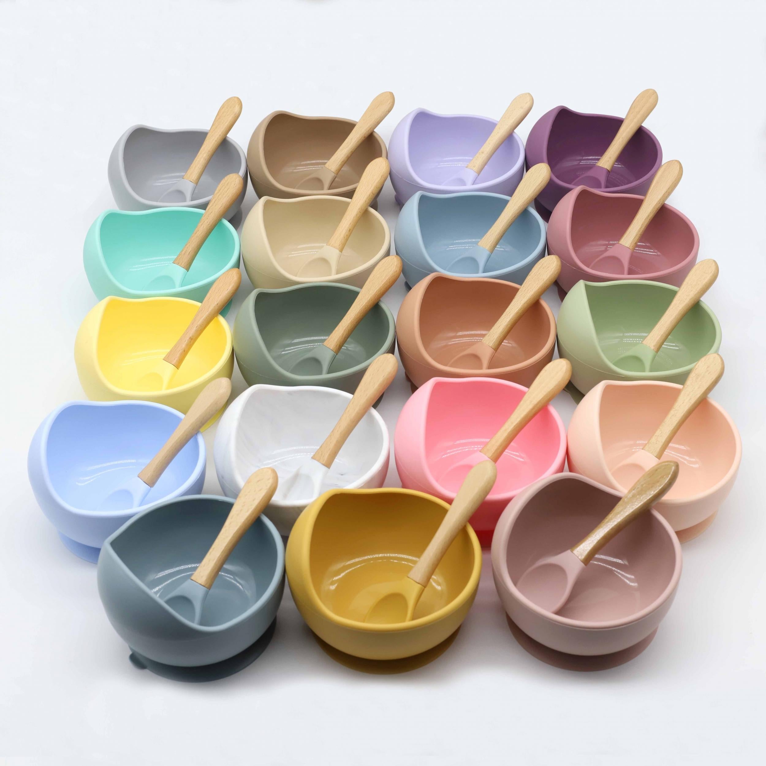 Baby Suction Bowl & Spoon Set Silicone Weaning Food Bowls