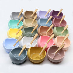 Baby Suction Bowl & Spoon Set Silicone Weaning Food Bowls