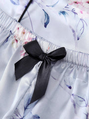 Floral Pajama Set Short Sleeve Top & Bow Shorts