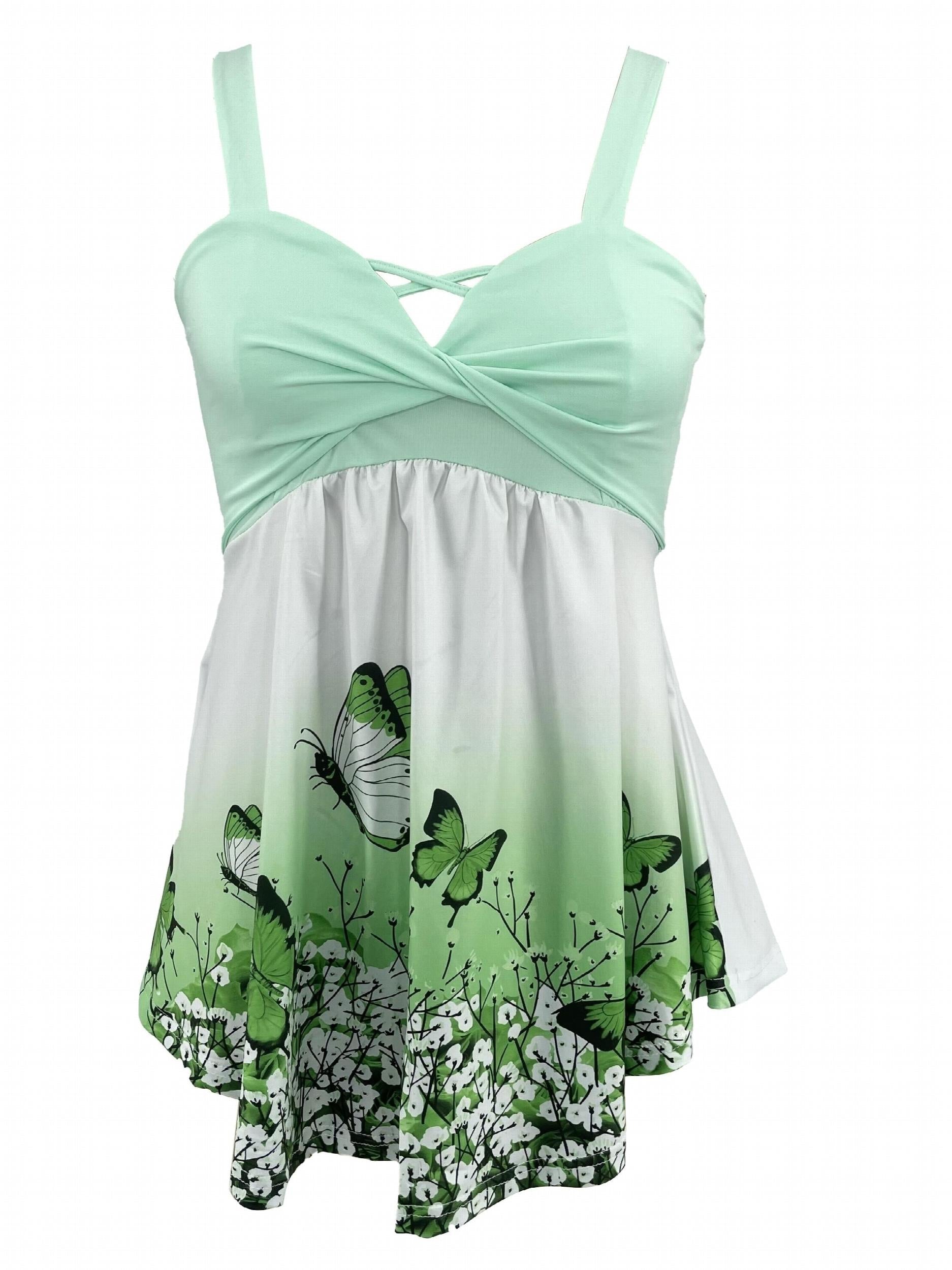 Butterfly Print Sleeveless Cami Top Criss Cross V Neck Cami Top
