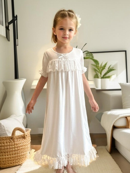 Kids Princess Palace Pajamas Robe Fairy Lace Hem Nightdress