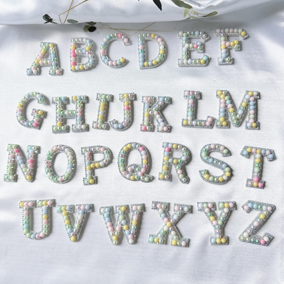 26pcs Alphabet Rhinestone Pearl Bead Letter Patch Stickers DIY Accessories