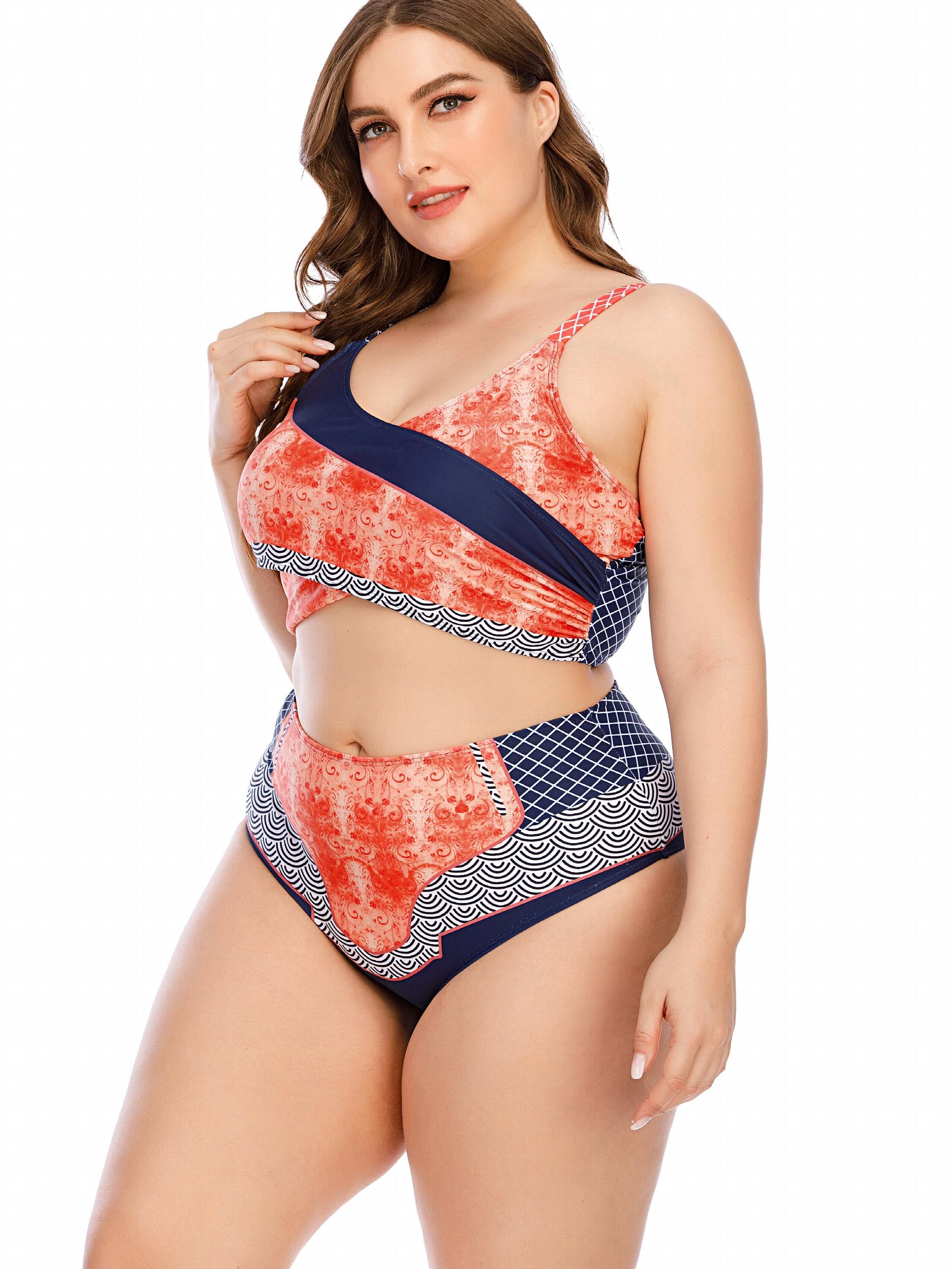  Colorblock Bikini Set Crop Tank Top & Underwear Swimsuit