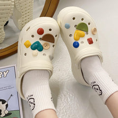 Women's Cartoon Decor Clogs Slip On Round Toe Thick Bottom Slides Shoes
