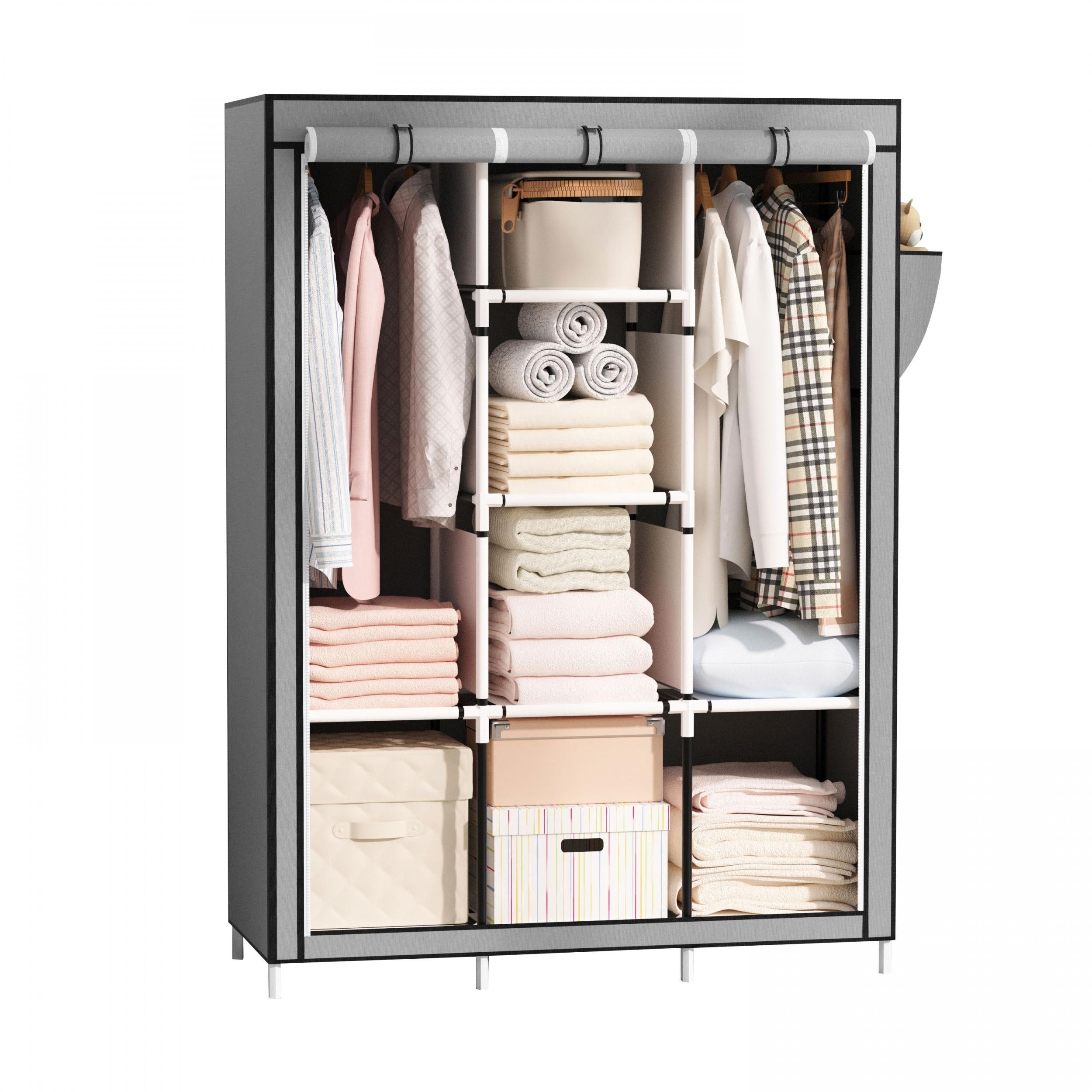 3 Column Cloth Wardrobe Floor Standing Clothes Storage Cabinet