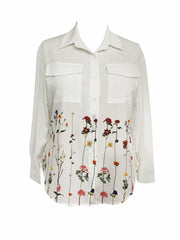  Floral Print Long Sleeve Button Up Collar Shirt
