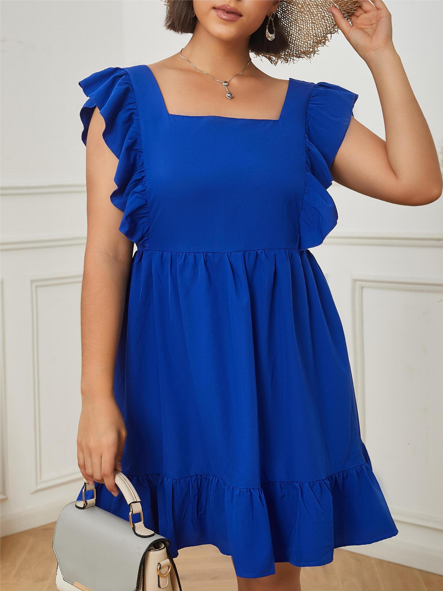  Ruffle Sleeve Square Neck Tie Back Smock Dress