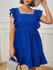  Ruffle Sleeve Square Neck Tie Back Smock Dress