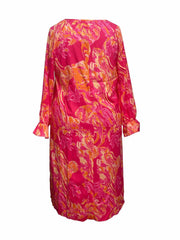  Women's Casual Graphic Print Fringe Tie Neck Dress