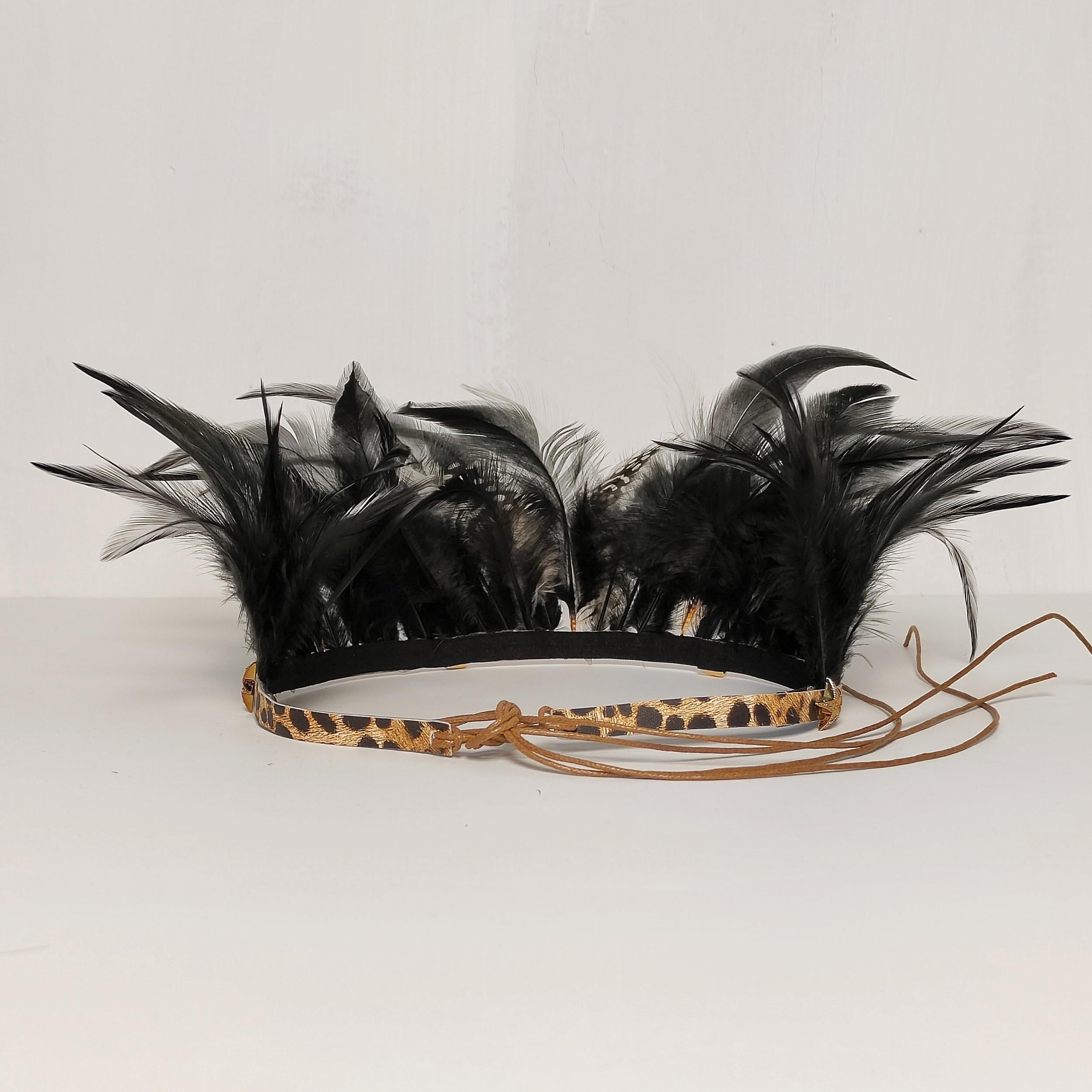 Adjustable Feather Headband with Leopard Print Belt Ethnic Style