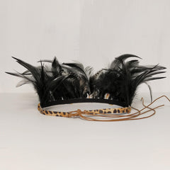 Adjustable Feather Headband with Leopard Print Belt Ethnic Style