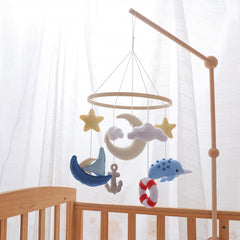 Handcrafted Multicolor Beach Sailboat & Dolphin Mobile Textile Bed Bell