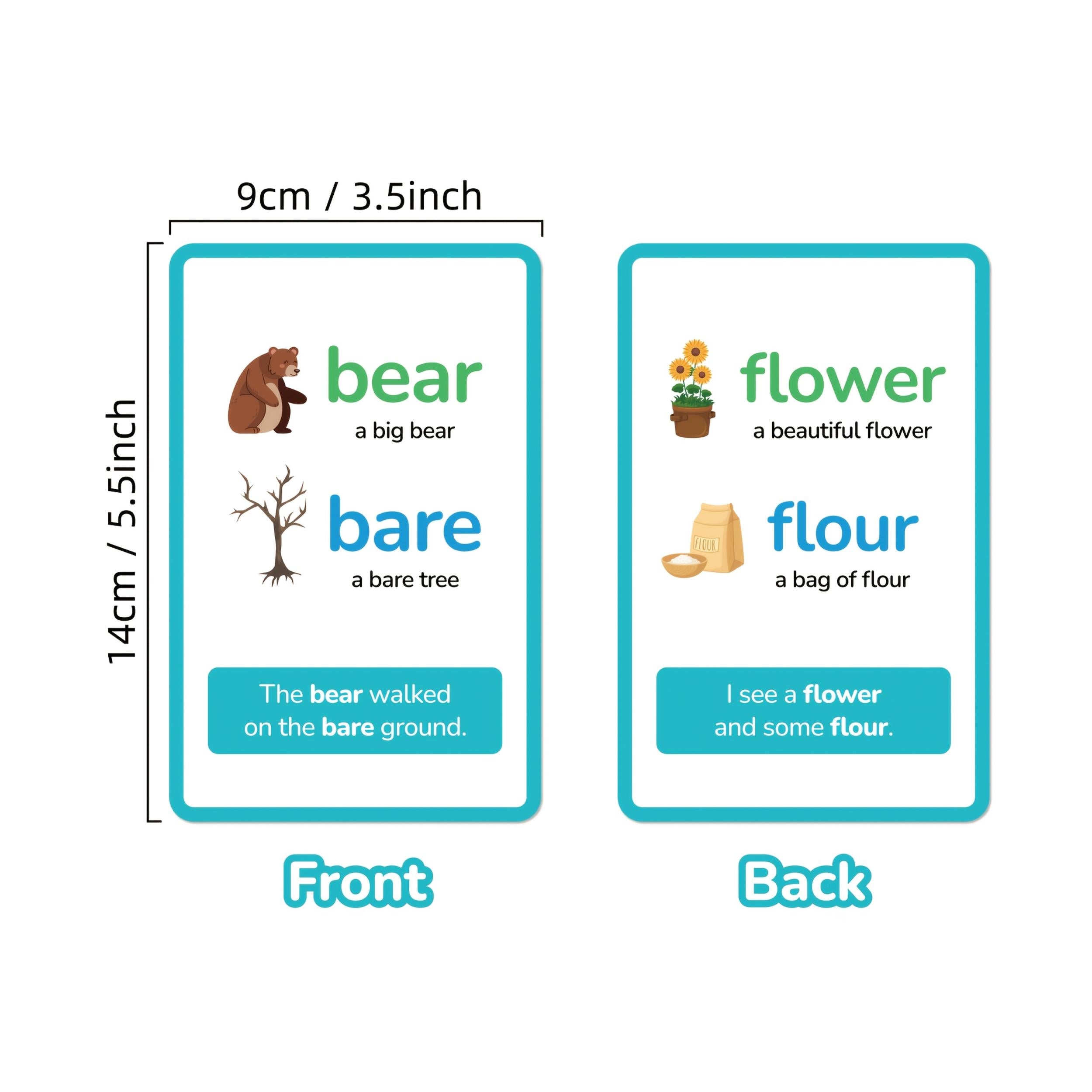 LUXLUCENT Homophones Flash Cards Vocabulary Spelling Practice Ages 3-6