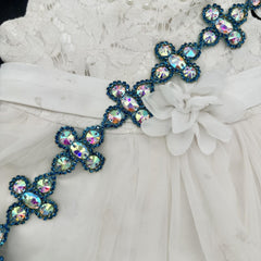 Rhinestone Flower Chain Bridal Gown Red Stitching DIY Wedding Dress Accessory