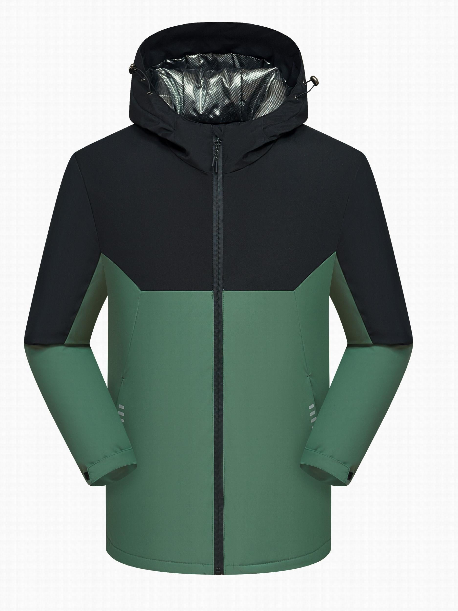  Colorblock Long Sleeve Zip Up Hooded Winter Jacket