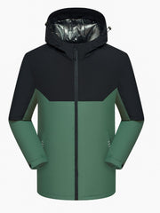  Colorblock Long Sleeve Zip Up Hooded Winter Jacket