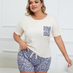  Leopard Heart Print Pajama Set Women's Casual Tee & Shorts