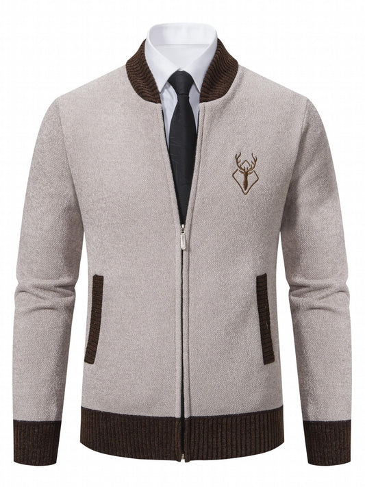 Men's Deer Knitted Sweater, Slim Fit Cardigan